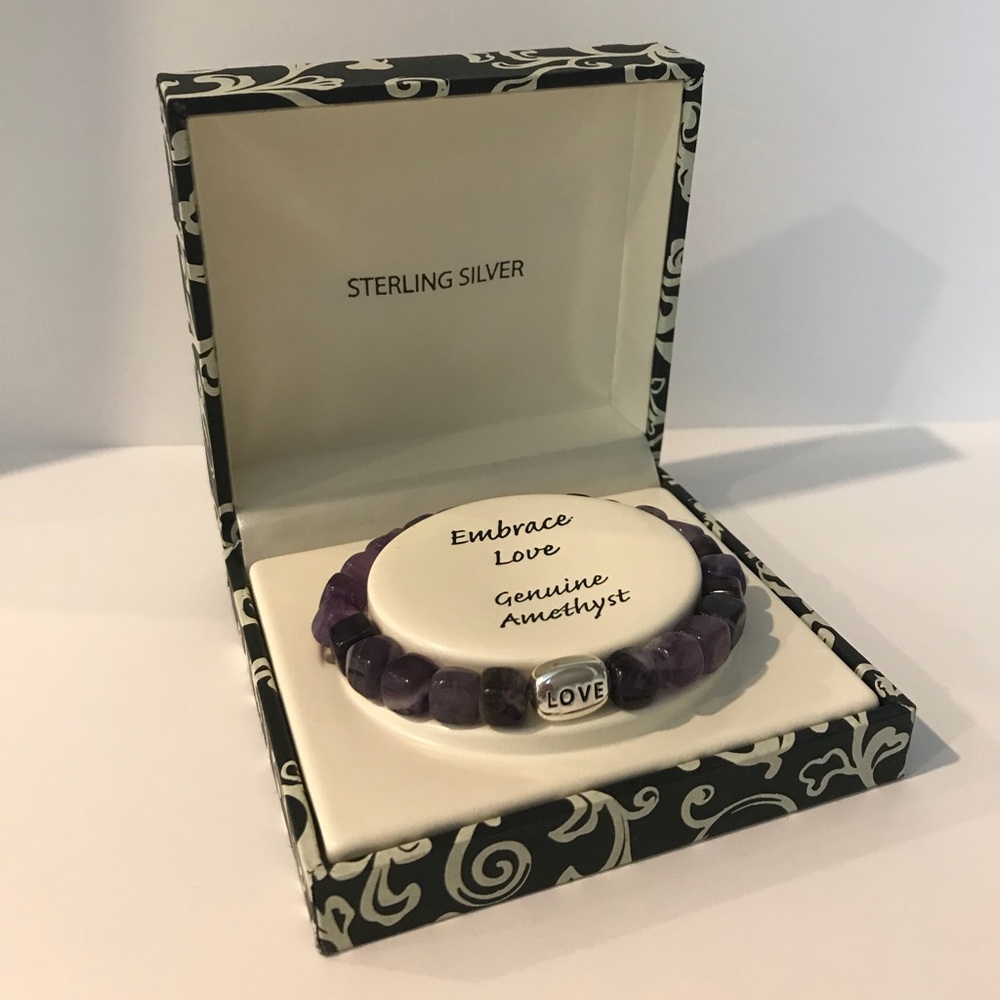 “Love” sterling silver and amethyst bracelet